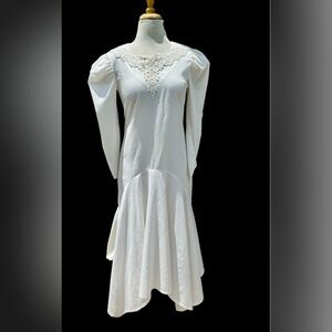 Vtg 80s Gunne Sax Style White Mutton Sleeve Midi Dress Lace Sz S Cottage Prairie